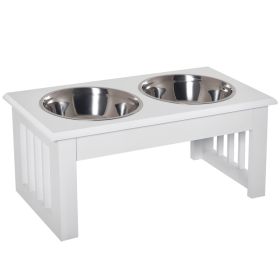 6" Height Small Puppy Dog Feeding Station for Messy Pets, Stainless Steel Elevated Dog Bowls with Modern Wooden Frame, Dog Food Stand Pet Feeding (Option: White-505x290x200 mm)